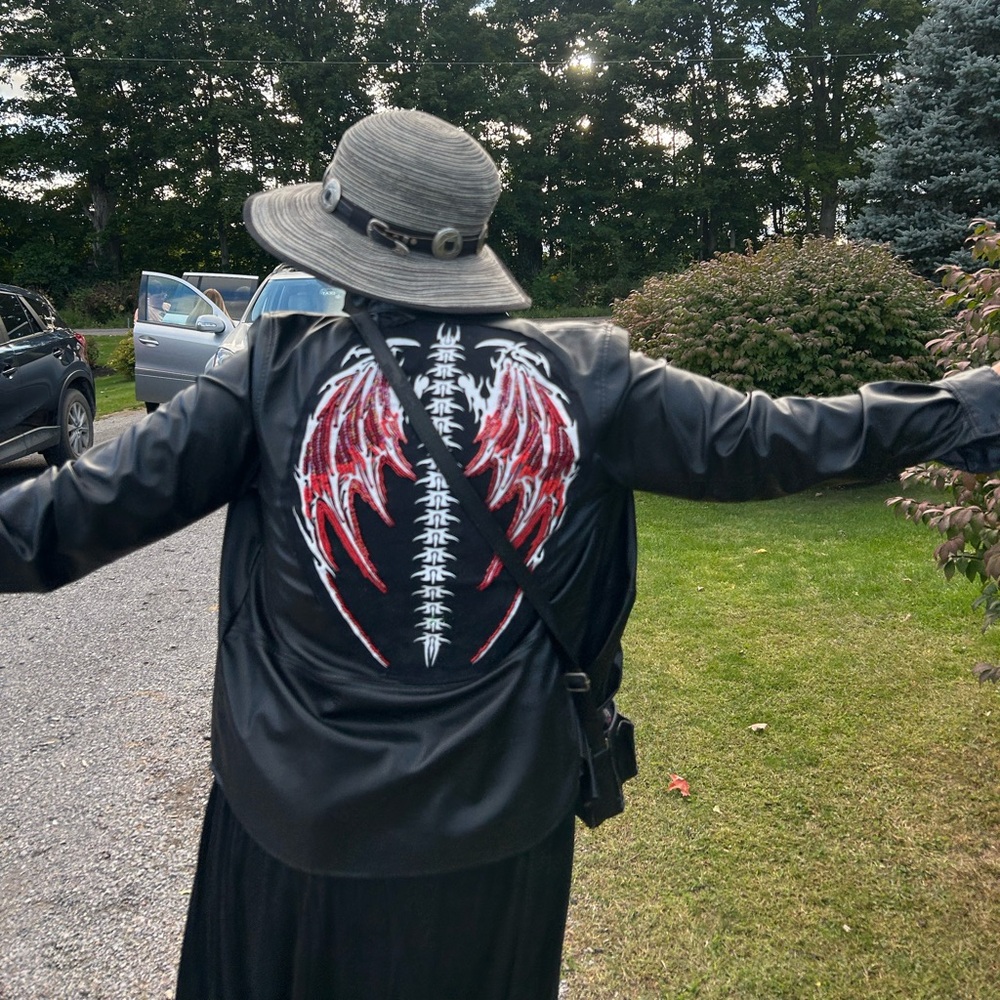 #124 Faux leather hand beaded jacket